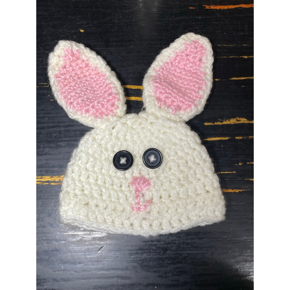Baby handmade Crochet Bunny Hat easter One Size newborn White Pink